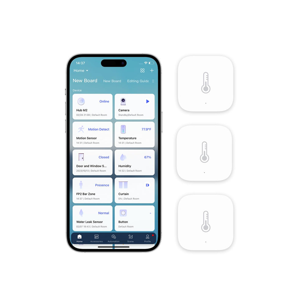 Aqara sensor front view showing compact design and model labeling for easy placement