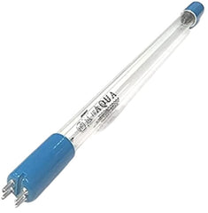 Aqua UV quartz tube close-up showing ceramic ends and clean glass for longevity