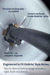AquaChrome installed in a Pentair gunite niche, demonstrating simple twist-in replacement ease
