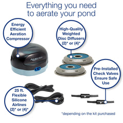 Aquascape weighted aeration disc resting on pond floor for steady oxygenation