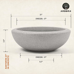 ARBORA Santorini Bowl close-up texture highlighting durable concrete-gray finish