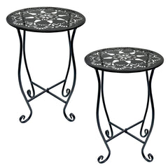 Arbuxzuy front view of two matte black plant stands showing elegant display and space saving