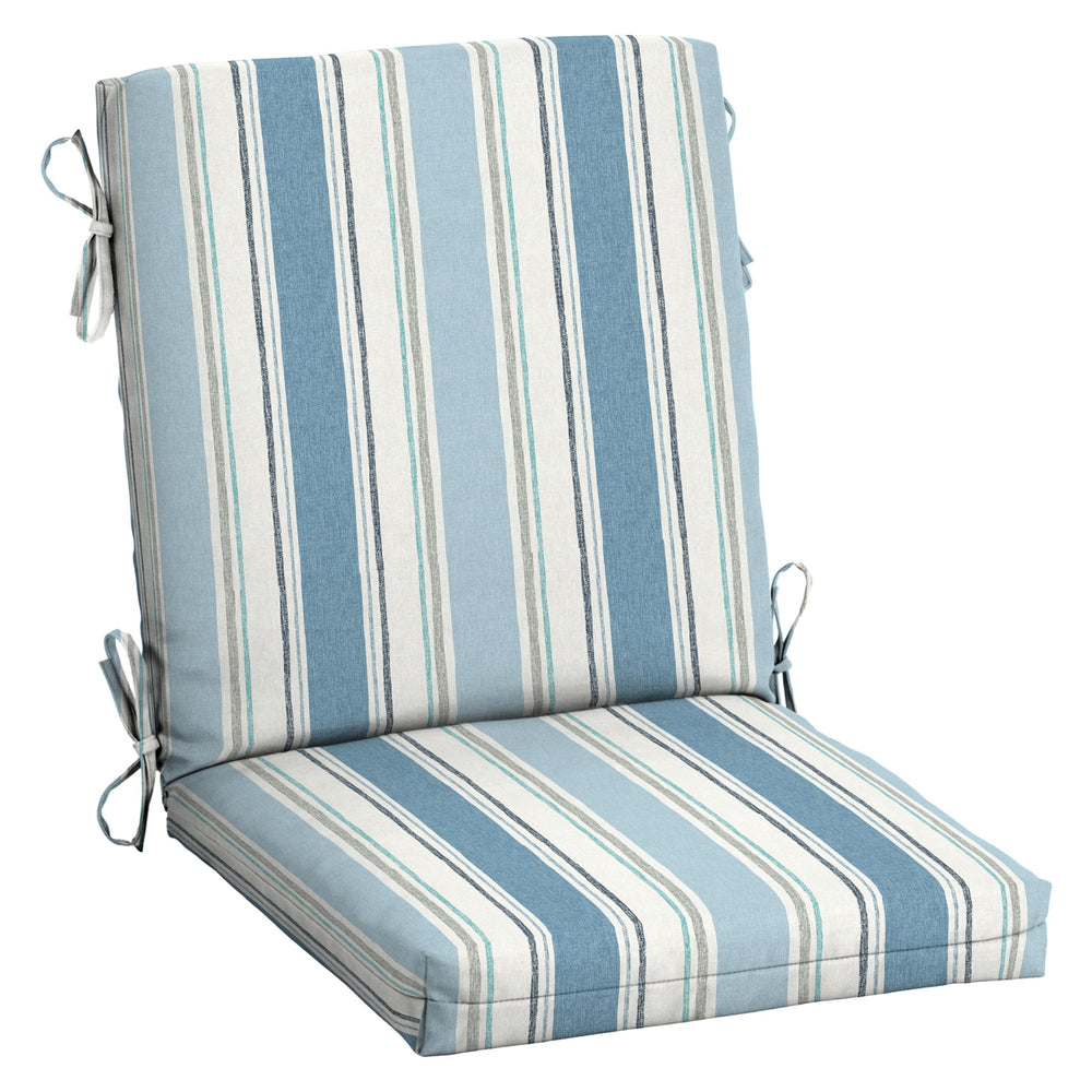 Arden Selections front view showing French blue stripe cushion providing full chair coverage