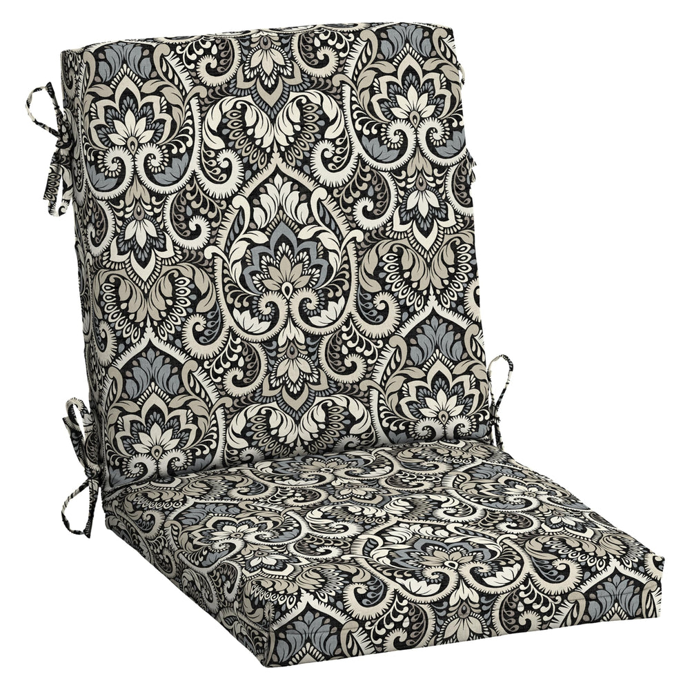 Arden Selections cushion front view showing full black damask and coverage benefit