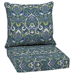 Arden Selections front view Blue Damask cushion set shows vibrant fabric and fit