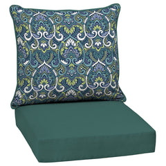Arden Selections front view showing blue damask cushions for immediate outdoor comfort