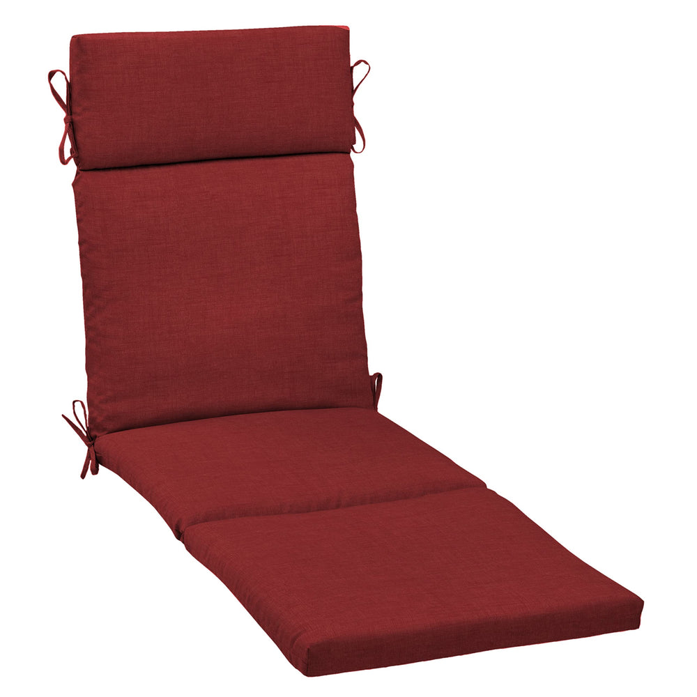 Arden Selections front view showing Ruby Red chaise cushion and neat finish for outdoor comfort