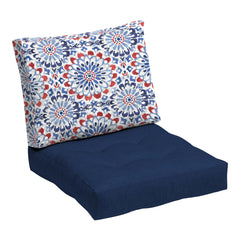 Arden Selections front view of Clark Blue cushion set showing plush seating and curb appeal