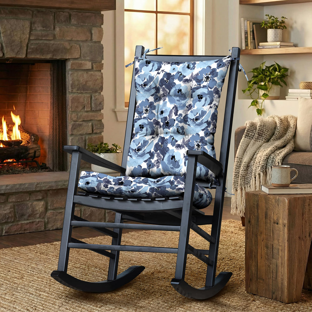 Arden Selections front view showing blue garden floral cushion set and attractive pattern benefit