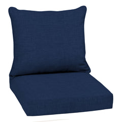 Arden Selections front view of sapphire blue cushion set showing bold pattern and benefit of color retention