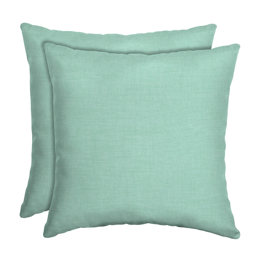 Arden Selections front view of aqua pillows adds bright patio color and comfort