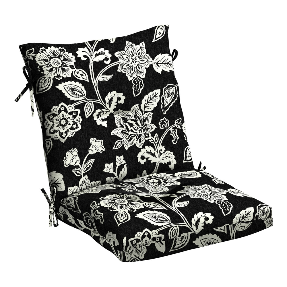 Arden Selections front view of cushion showing Ashland Black Jacobean pattern and tailored look