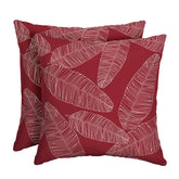 Arden Selections front view of two red leaf palm toss pillows showing vibrant color and durable look