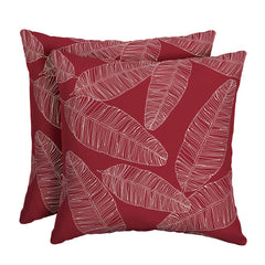 Arden Selections front view of two red leaf palm toss pillows showing vibrant color and durable look