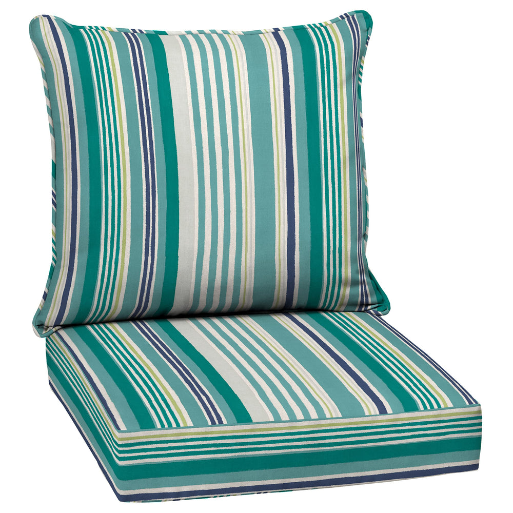 Arden Selections front view of teal cobalt stripe cushion set showing vibrant color and pattern
