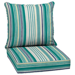 Arden Selections front view of teal cobalt stripe cushion set showing vibrant color and pattern