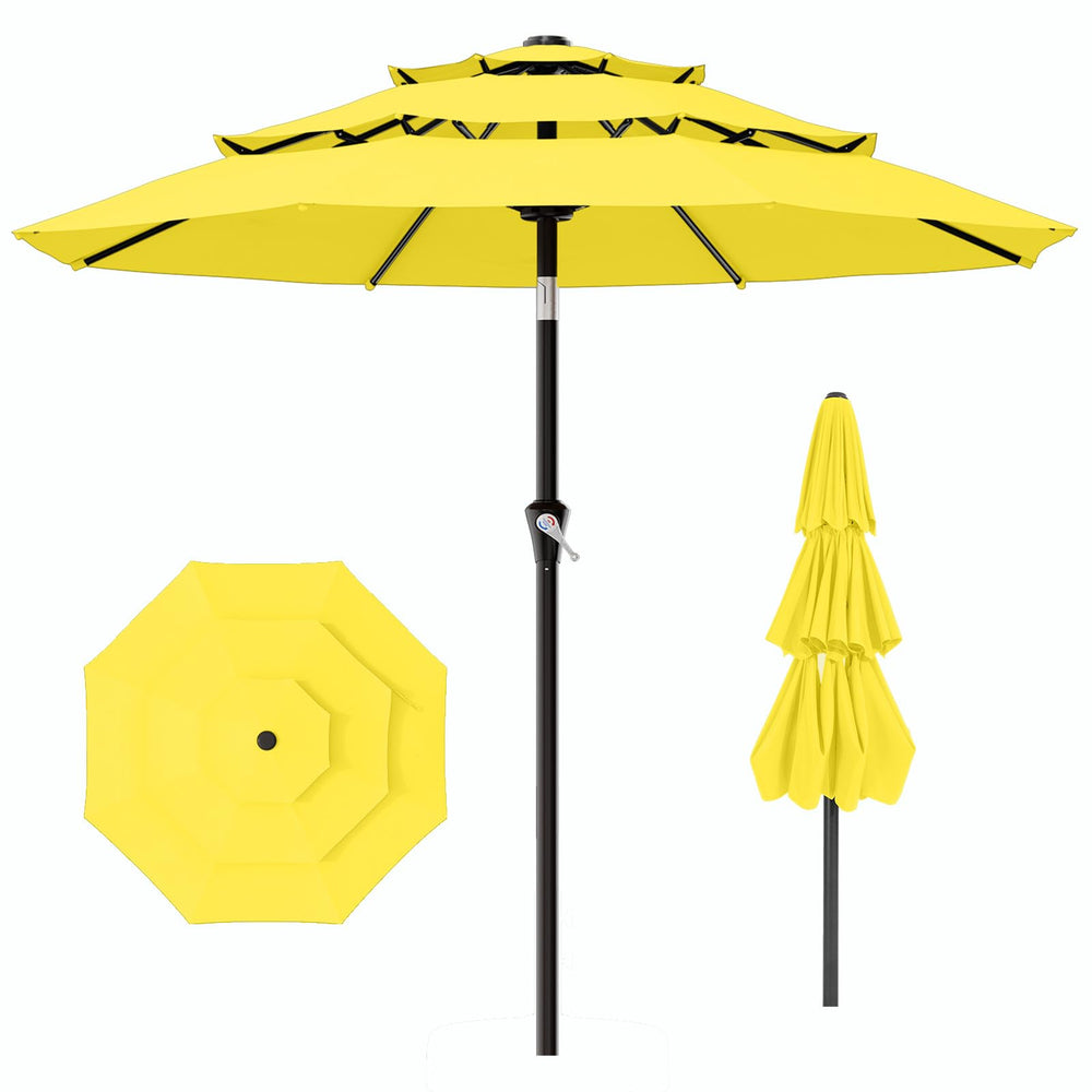 AreShark front view of yellow umbrella showing full coverage and curb appeal