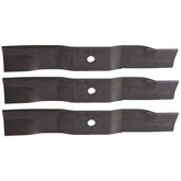 Ariens Gravely front view of three OEM hi-lift blades showing fit and length benefit