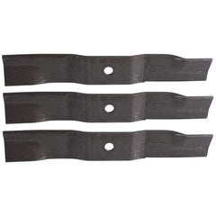 Ariens Gravely front view of three OEM hi-lift blades showing fit and length benefit