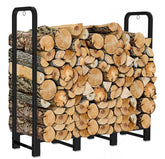 Artibear front view of 4ft firewood rack showing organized storage benefit