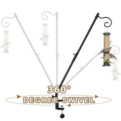 Artife hanger with bird feeder in use showing stability benefit: attracts birds safely away from deck