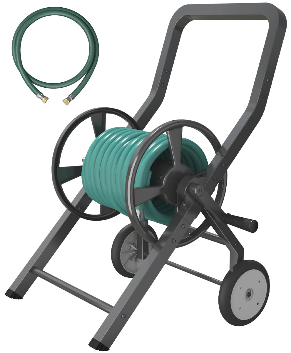 Artigarden front view reel cart shows compact storage and easy access benefit