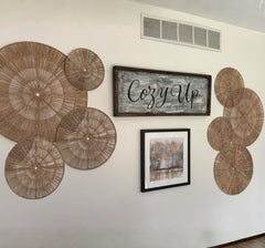 ARTIVEA hanging basket set in living room adding warm boho focal point