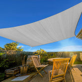 Artpuch 8x10 front view showing rectangular shade protecting patio