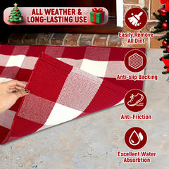 ARTUFAN layered welcome mat on plaid base creating styled entry and instant seasonal charm