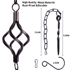 Aseneat anchoring stake driven into soil stabilizing the rain chain base