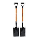 ashman front view of orange spade shovel showing full length and grip benefits