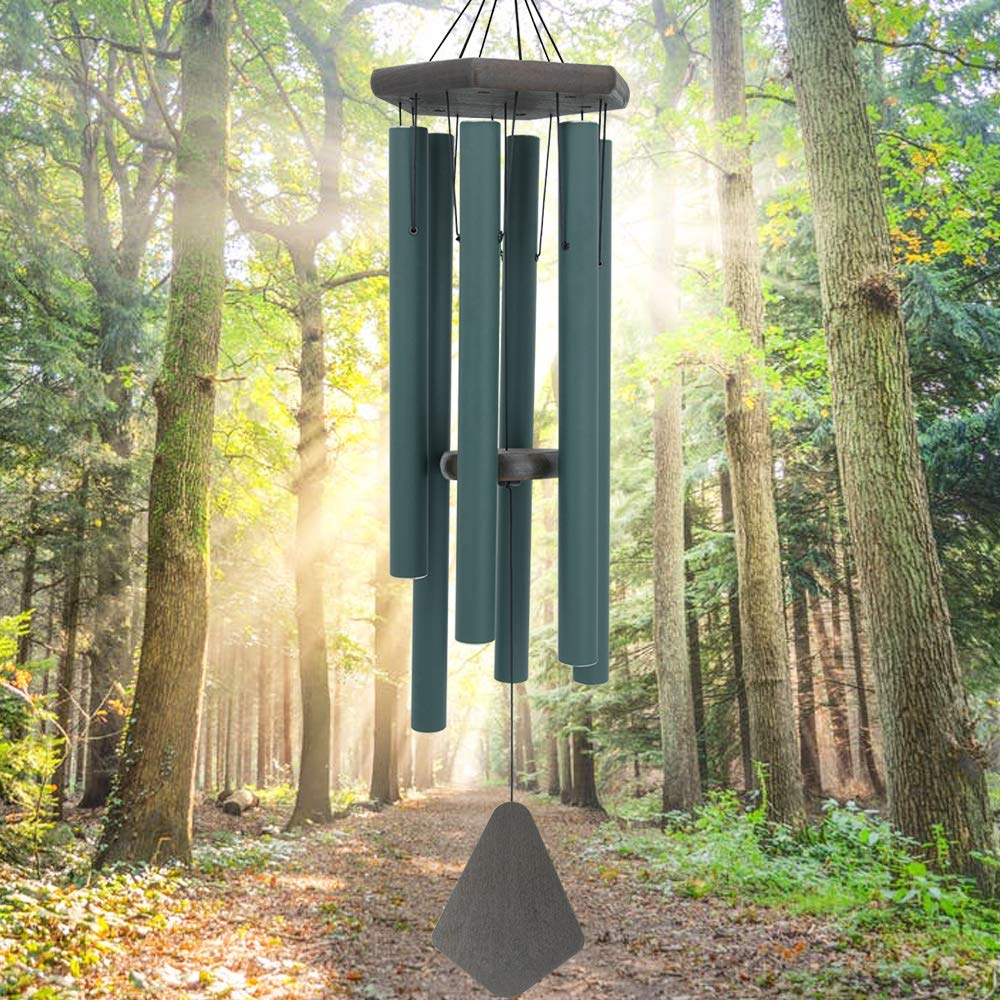 ASTARIN front view showing forest green wind chimes and sturdy hook benefiting outdoor decor