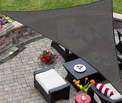 AsterOutdoor front view of graphite triangle shade sail providing cool shade