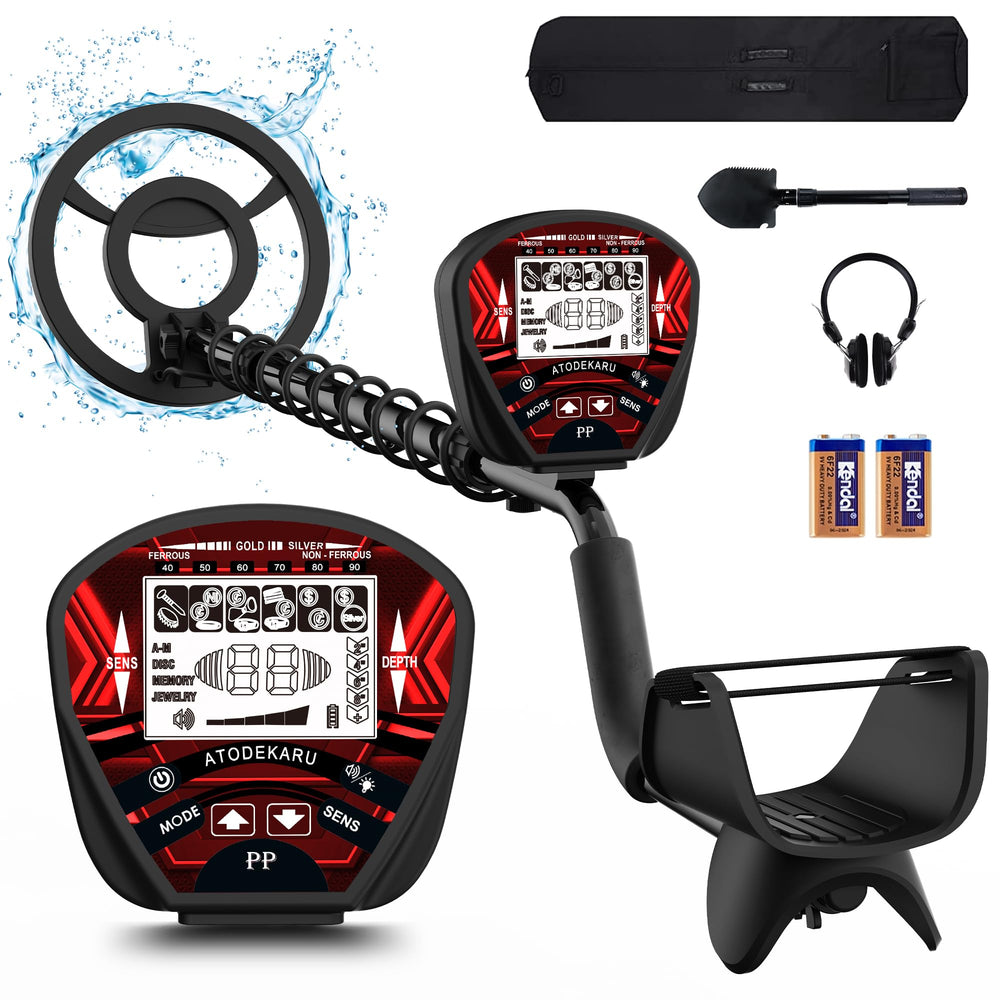 ATODEKARU front view of full metal detector showing controls and build quality for reliable searches