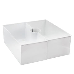 AuldHome Design front view of white enamel umbrella planter showing clean lines and fit