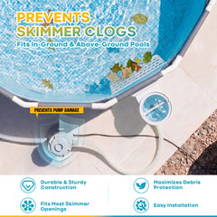 Aurelema installed on a pool skimmer reducing leaf entry and protecting pump