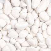 Ausluru front packaging showing 20lb white river rocks and benefits for decor