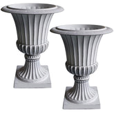 Austram urn planter front view showing elegant pedestal and entrance framing benefit