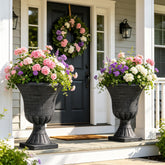 AUTO DAYA front view of washed black urn planter showing classic silhouette and curb appeal