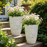 AUTODAYA front view of both tall planters showing vintage charm and curb appeal