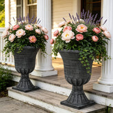 AUTO DAYA front view of washed black urn planter showing elegant silhouette and curb appeal
