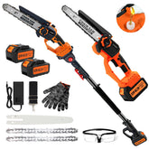 Autubin front view of pole saw and mini chainsaw showing compact design and portability