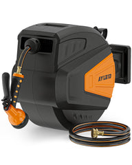 Ayleid front view of reel showing compact wall-mounted design and neat hose storage