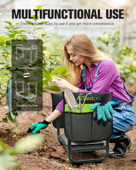 AZBESTPRO stool with two large tool bags attached for organized gardening