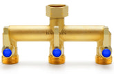 BACASIN brass splitter front view showing three-way control and durable build benefit