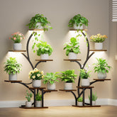 BACEKOLL front view of two lighted plant stands showcasing vertical garden benefit