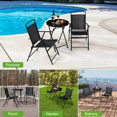 Backyard Expressions bistro set on a balcony demonstrating space-saving portability