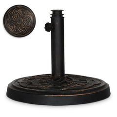 Backyard Expressions umbrella base front view showing bronze weave, adds stability