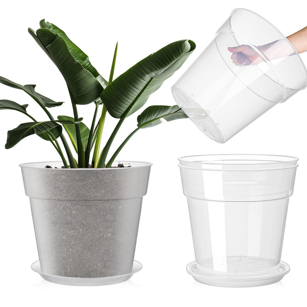 Baderke front view clear nursery pot showing full profile and sturdy rim, promotes easy handling