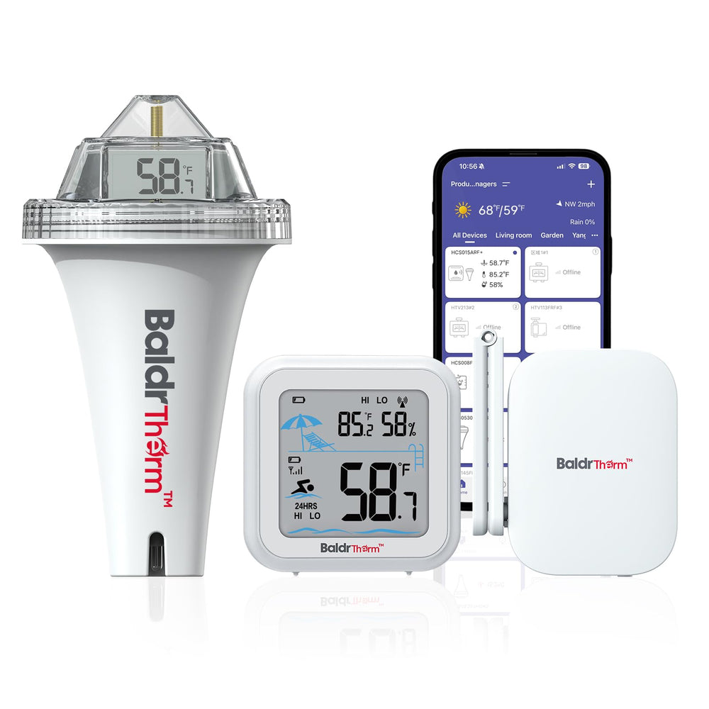 BaldrTherm front view of floating thermometer showing clear display and quick reading benefit